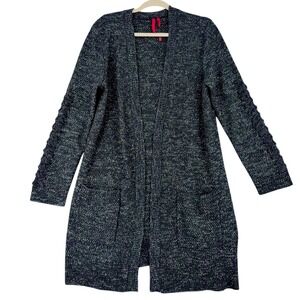 Love Scarlett Open Front Long Sleeve Cardigan Sweater Black Multi Speckle Size M